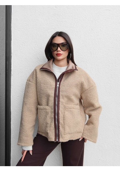 Dik Yaka Açık Cep Peluş Mont fiyatları