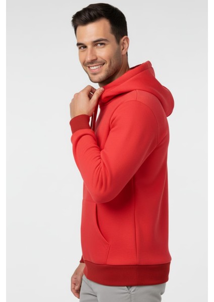 Erkek Pamuklu Düz Renk Üç Ip Şardonlu Basic Kapüşonlu Sweatshirt fiyatları