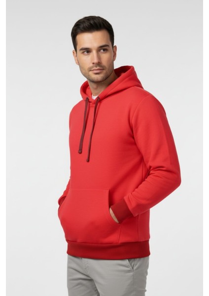 Erkek Pamuklu Düz Renk Üç Ip Şardonlu Basic Kapüşonlu Sweatshirt modelleri