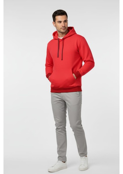 Erkek Pamuklu Düz Renk Üç Ip Şardonlu Basic Kapüşonlu Sweatshirt fırsatları