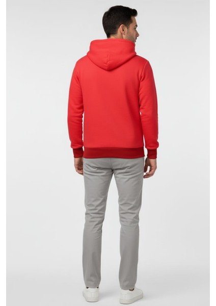 Erkek Pamuklu Düz Renk Üç Ip Şardonlu Basic Kapüşonlu Sweatshirt indirimleri