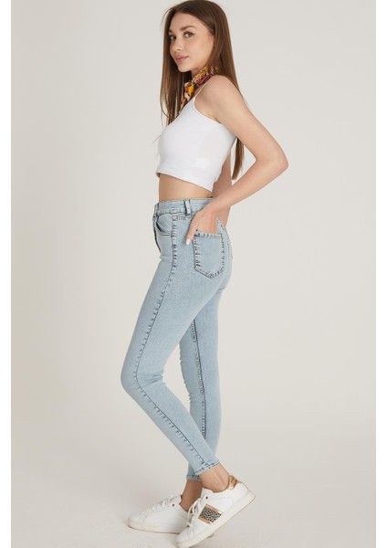 Yüksek Bel Skinny Pantolon M1213 Kar Yıkama