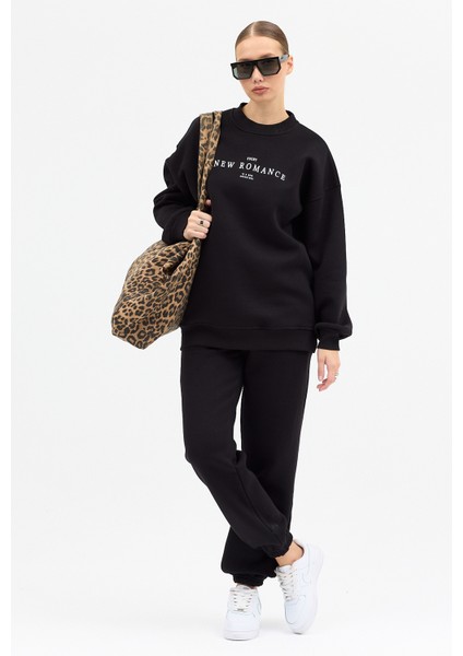 Kadın New Romence Baskılı Bisiklet Yaka Içi Pamuklı Oversize Eşofman Takımı fiyatları