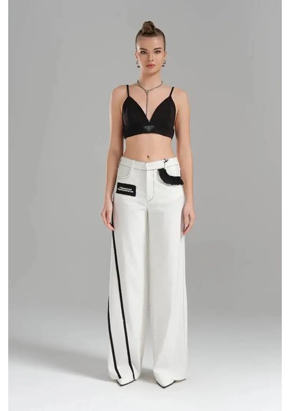 Tw3 Kadın Dokuma Kumaş Arka Kemer Lastikli Tasarım Pantolon