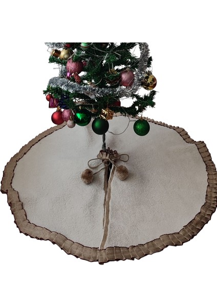 , Yılbaşı Çam Ağacı Altı Örtüsü, Çam Ağacı Ayak Halısı Örtüsü, Krem Renk, Peluş, 85 cm