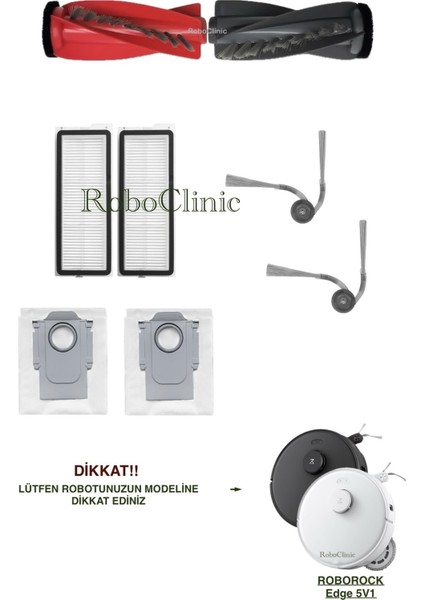 Roborock Qrevo Edge 5V1 Robot Süpürge Uyumlu Yedek Toz Torbası, Fırça, Hepa Filtre-8 Parça