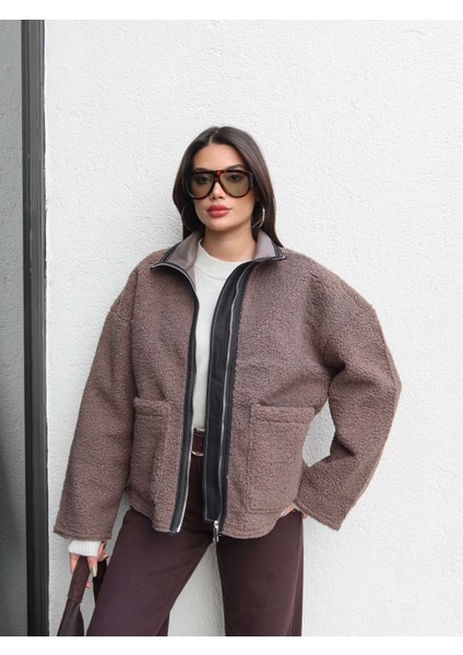 Dik Yaka Açık Cep Peluş Mont fırsatları