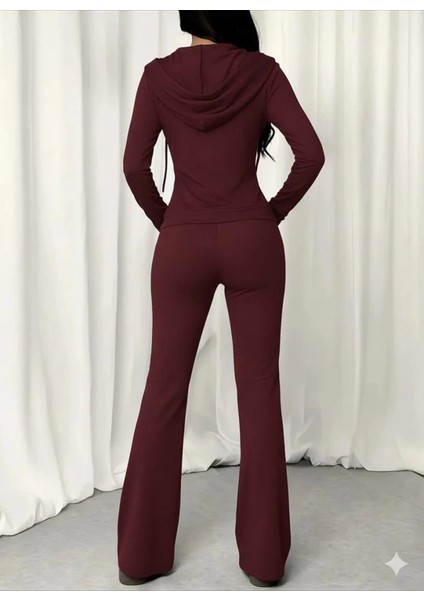 Mdb Kadın Uzun Kollu Kapşonlu Bağcıklı Önü Fermuarlı Viskon Iki Iplik Bluz ve Pantolon Ikili Takım modelleri