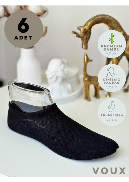 Bambu Dikişsiz Siyah Erkek Babet Çorap 6 'lı