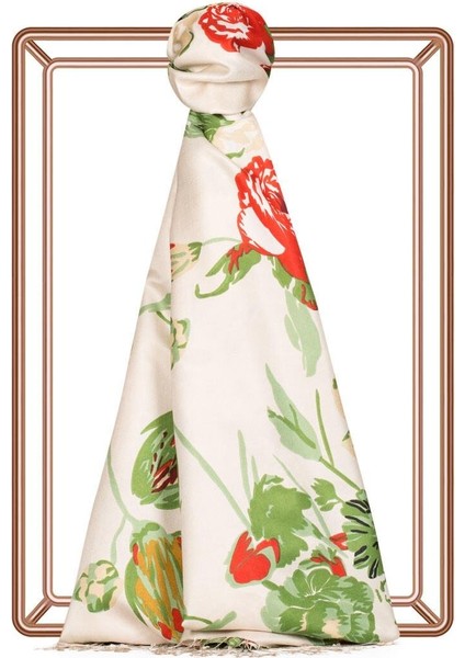 Ipekevi Desenli Ipek Şal - Göksu Sefası Desenli - Beyaz