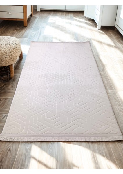 Armoni Saçaklı Kaymaz Tabanlı Kesme Kabartmalı Salon Koridor Mutfak Hali Beyaz Krem indirimleri