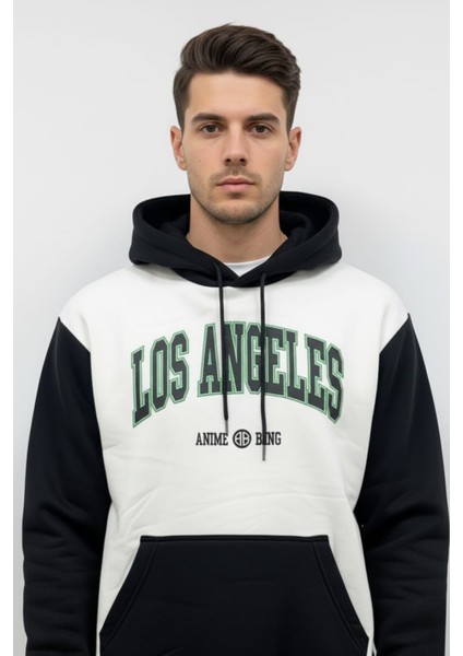 Erkek Pamuklu Yazı Baskılı Renk Üç Ip Şardonlu Basic Kapüşonlu Sweatshirt fiyatları