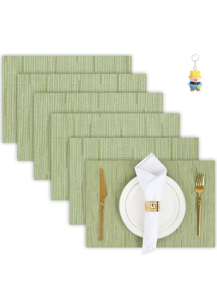 Pvc Bambu Deseni Luterslin Placemat, Üst Düzey Isı Yalıtım Paspası, Su Geçirmez ve Yağ Geçirmez Placemat, 6 Adet (Yurt Dışından)