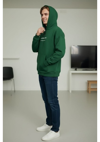 Erkek Yeşil Son Akşam Yemeği Baskılı Pamuklu 3 Ip Şardonlu Basic Kapüşonlu Sweatshirt fırsatları