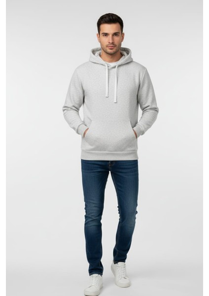 Erkek Pamuklu Düz Renk Üç Ip Şardonlu Basic Kapüşonlu Sweatshirt modelleri