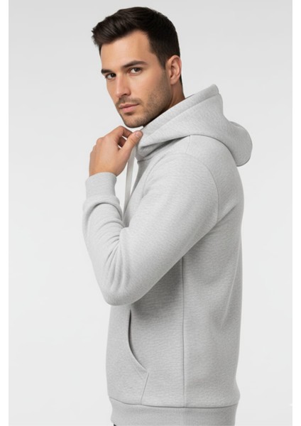 Erkek Pamuklu Düz Renk Üç Ip Şardonlu Basic Kapüşonlu Sweatshirt fırsatları