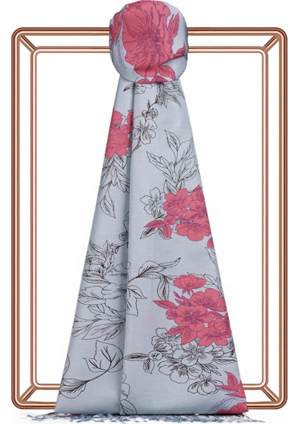 Ipekevi Desenli Ipek Şal - Açelya Desenli - Gümüş