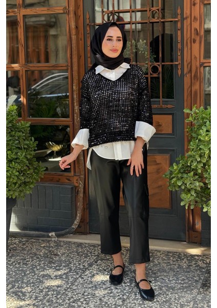 Süveter Gömlek Takım 25W8014 Siyah