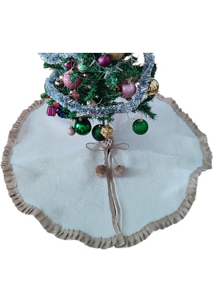, Yılbaşı Çam Ağacı Altı Örtüsü, Çam Ağacı Ayak Halısı Örtüsü, Krem Renk, Peluş, 90 cm