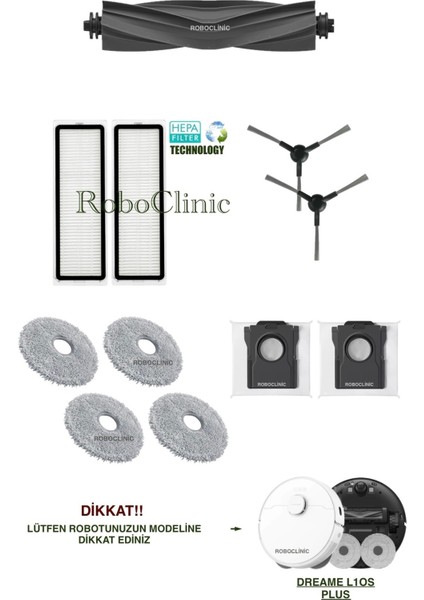 Dreame L10S Plus Robot Süpürge Uyumlu Yedek Toz Torbası, Fırça, Hepa Filtre, Mop Seti-11 Parça