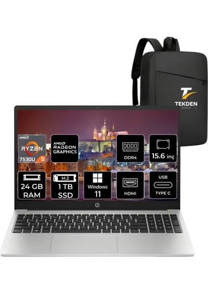 255 G10 Amd Ryzen 5 7530U 24GB 1tb SSD 15.6'' Fhd W11H Taşınabilir Bilgisayar 8A547EA &tekdençanta