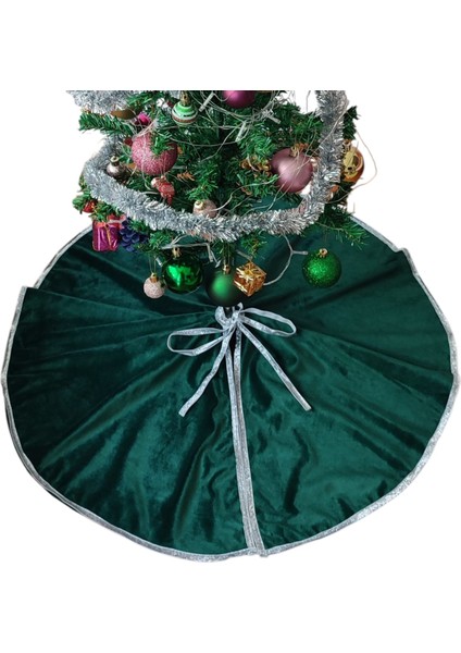 , Yılbaşı Çam Ağacı Altı Örtüsü, Çam Ağacı Ayak Halısı Örtüsü, Yeşil Renk, Kadife, 80 cm