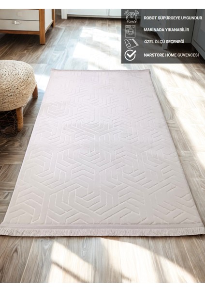 Armoni Saçaklı Kaymaz Tabanlı Kesme Kabartmalı Salon Koridor Mutfak Hali Beyaz Krem modelleri