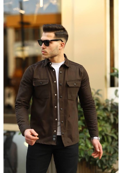 Koyu Toprak Renk Çıtçıt Düğmeli Kot Gömlek fiyatları