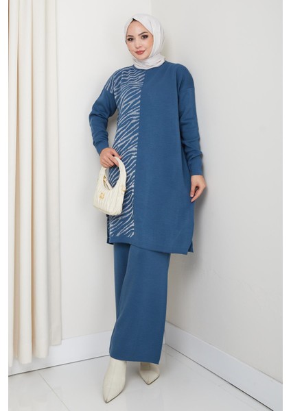 Simli Triko Tunik Pantolon Takım