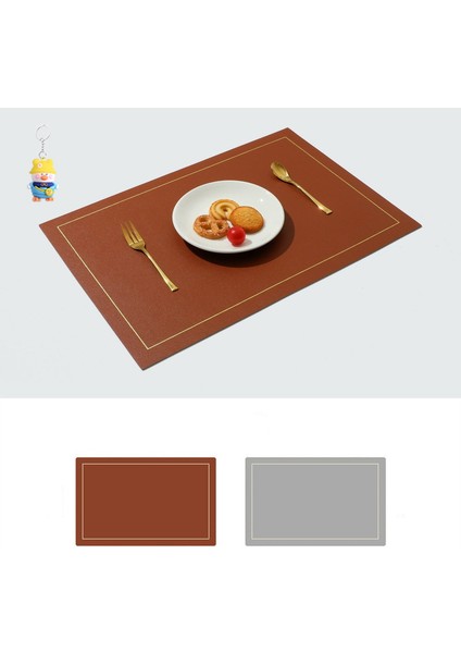 Dikdörtgen Altın Kenarlı Çift Taraflı Iki Renkli Deri Placemat Su Geçirmez Placemat Yağ Geçirmez Batı Placemat Çift Taraflı Deri Placemat 4 Adet (Yurt Dışından)
