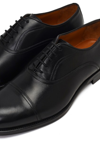 Erkek Siyah Bağcıklı Deri Klasik Ayakkabı 25WFD740418