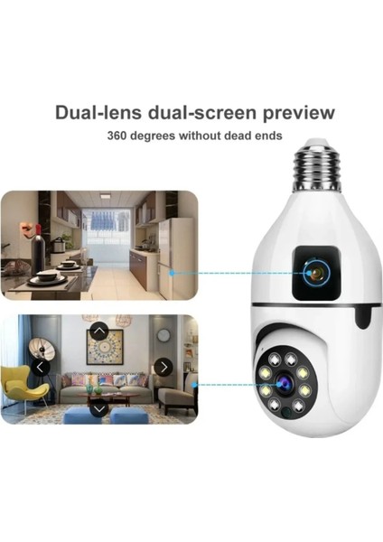Akıllı Wireless Ampül Kamera 360DERECE Hareketli Çift Kameralı modelleri