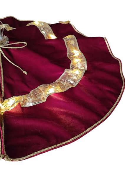 LED Işıklı Yılbaşı Çam Ağacı Altı Örtüsü, Yılbaşı Ağacı Altı Işıklı Örtü, Bordo Renk Kadife, 80 cm fırsatları
