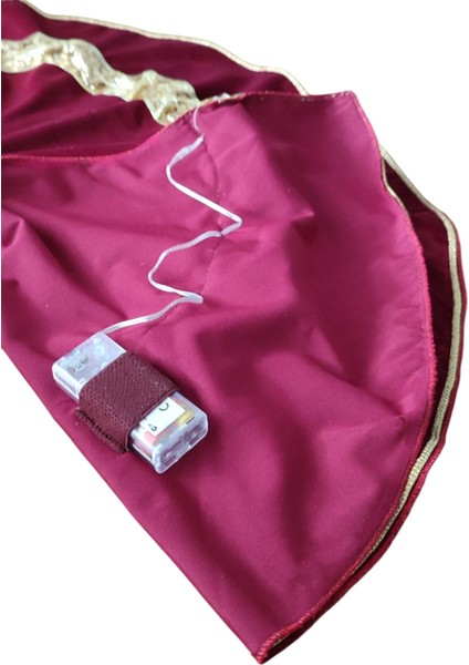 LED Işıklı Yılbaşı Çam Ağacı Altı Örtüsü, Yılbaşı Ağacı Altı Işıklı Örtü, Bordo Renk Kadife, 80 cm