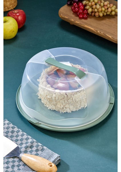 30 cm Özel Kilitli Kapak Yuvarlak Pasta Kek Fanusu Saklama Taşıma Aparatlı Şeffaf Muhafaza Kabı