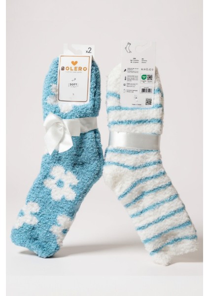 Kadın Peluş Pofuduk Çorap 2'li Set Peluş Ev Çorabı, Uyku Çorabı