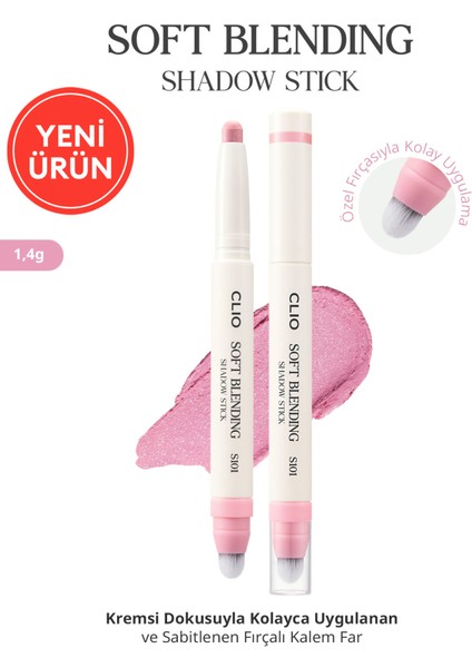 Kremsi, Kolayca Uygulanan ve Sabitlenen Fırçalı Kalem Far Clıo Soft Blending Shadow Stick (S101)