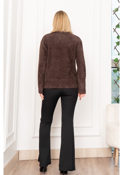 Sahte Dikiş Detaylı Yün Sakal Taş Düğmeli Hırka 25202 modelleri