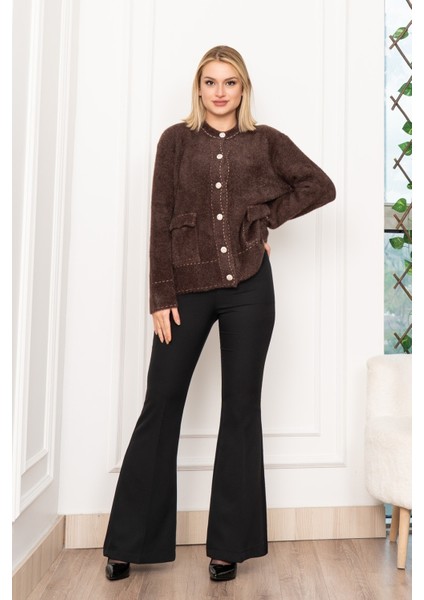 Sahte Dikiş Detaylı Yün Sakal Taş Düğmeli Hırka 25202 fırsatları