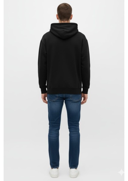 Erkek Pamuklu Yazı Baskılı Renk Üç Ip Şardonlu Basic Kapüşonlu Sweatshirt modelleri