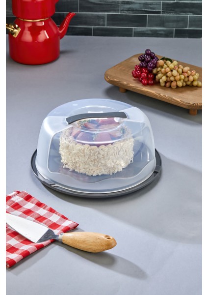 30 cm Özel Kilitli Kapak Yuvarlak Pasta Kek Fanusu Saklama Taşıma Aparatlı Şeffaf Muhafaza Kabı