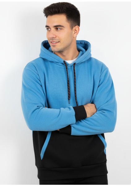 Erkek Pamuklu 2 Renk Üç Ip Şardonlu Basic Kapüşonlu Sweatshirt