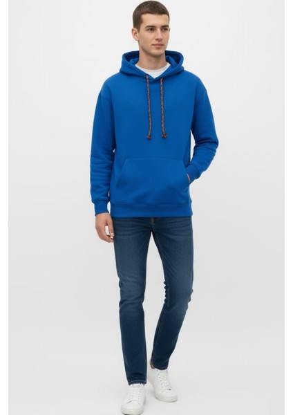 Erkek Pamuklu Düz Renk Üç Ip Şardonlu Basic Kapüşonlu Sweatshirt fiyatları