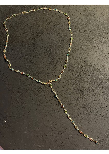 Vip Renkli Minimal Kare Taşlı Y Kolye modelleri