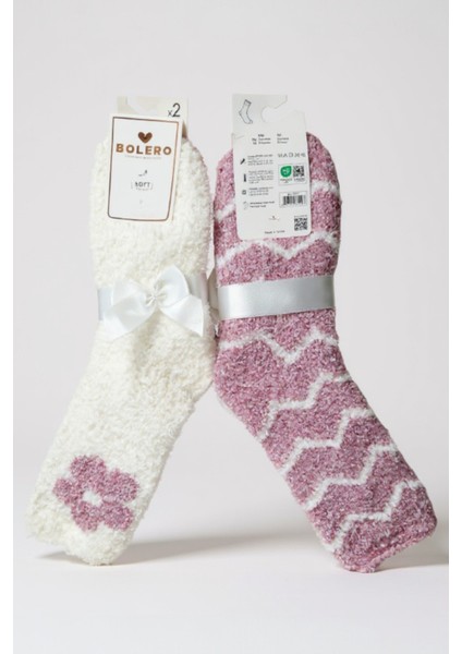 Kadın Peluş Pofuduk Çorap 2'li Set Peluş Ev Çorabı, Uyku Çorabı