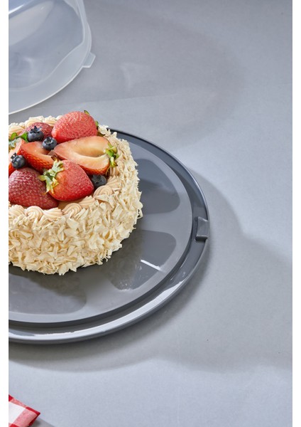 30 cm Özel Kilitli Kapak Yuvarlak Pasta Kek Fanusu Saklama Taşıma Aparatlı Şeffaf Muhafaza Kabı