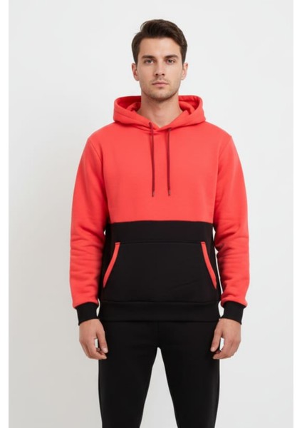 Erkek Pamuklu 2 Renk Üç Ip Şardonlu Basic Kapüşonlu Sweatshirt