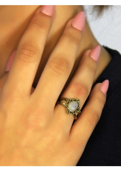 Doğal Taş Aytaşı Doğal Taşlı Antik Model Kadın Ayarlanabillir Yüzük EUY71AY