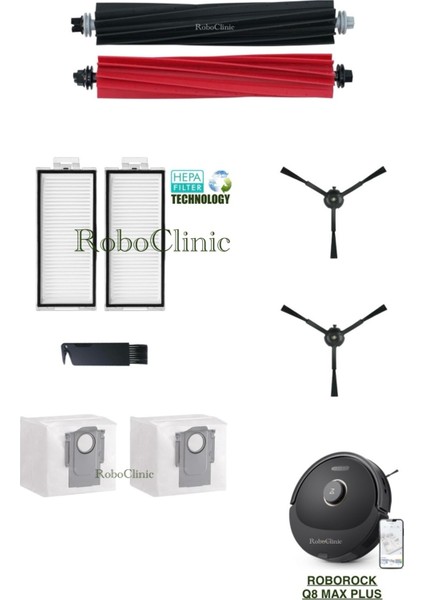Roborock Q8 Max Plus Robot Süpürge Uyumlu Toz Torbası, Fırça, Hepa Filtre Set-9 Parça