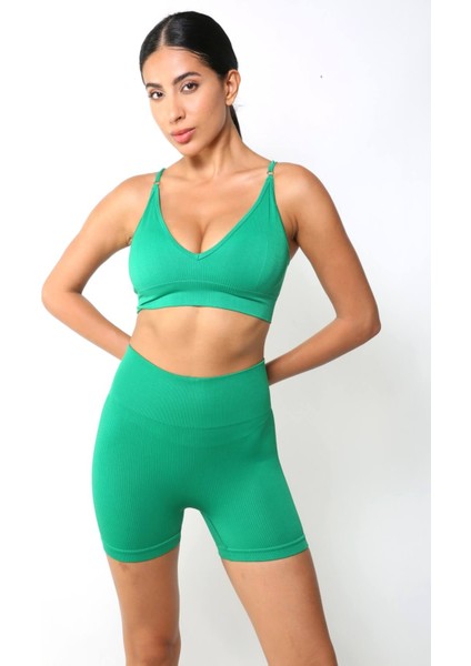 Sevinç Tekstil Yüksek Bel Dikişsiz Toparlayıcı Spor Şort – Yeşil